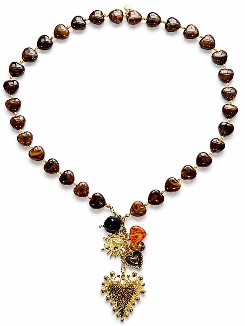 Mayamar Resin Heart Bead Charm Necklace NWOT